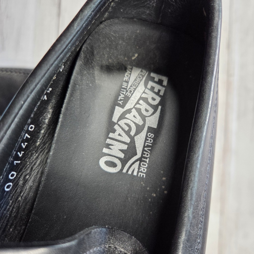 Salvatore Ferragamo Loafers Mens 7.5D Black Leather Wood Buckle‎ Driver Shoes - Picture 11 of 15